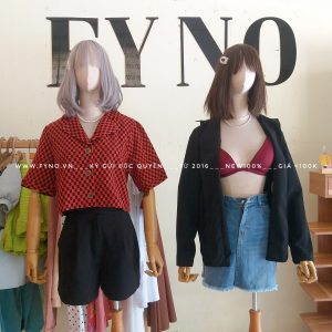 Áo bra đỏ đô gân mix vest blazer đen short kaki