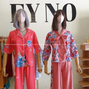 Set bộ mặc nhà Pijama voan hồng cam cà rốt hoạt hình