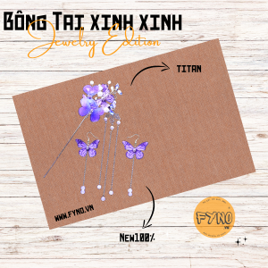 Bông tai hạt ngọc tím trâm cài bướm cổ trang