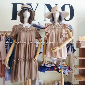 Đầm babydoll voan nâu ngọc Áo kate nude