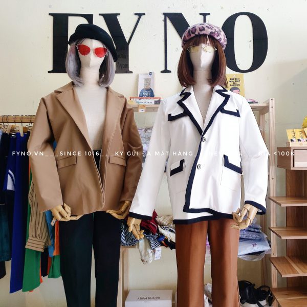 Áo khoác blazer vest kaki coffee trắng line đen